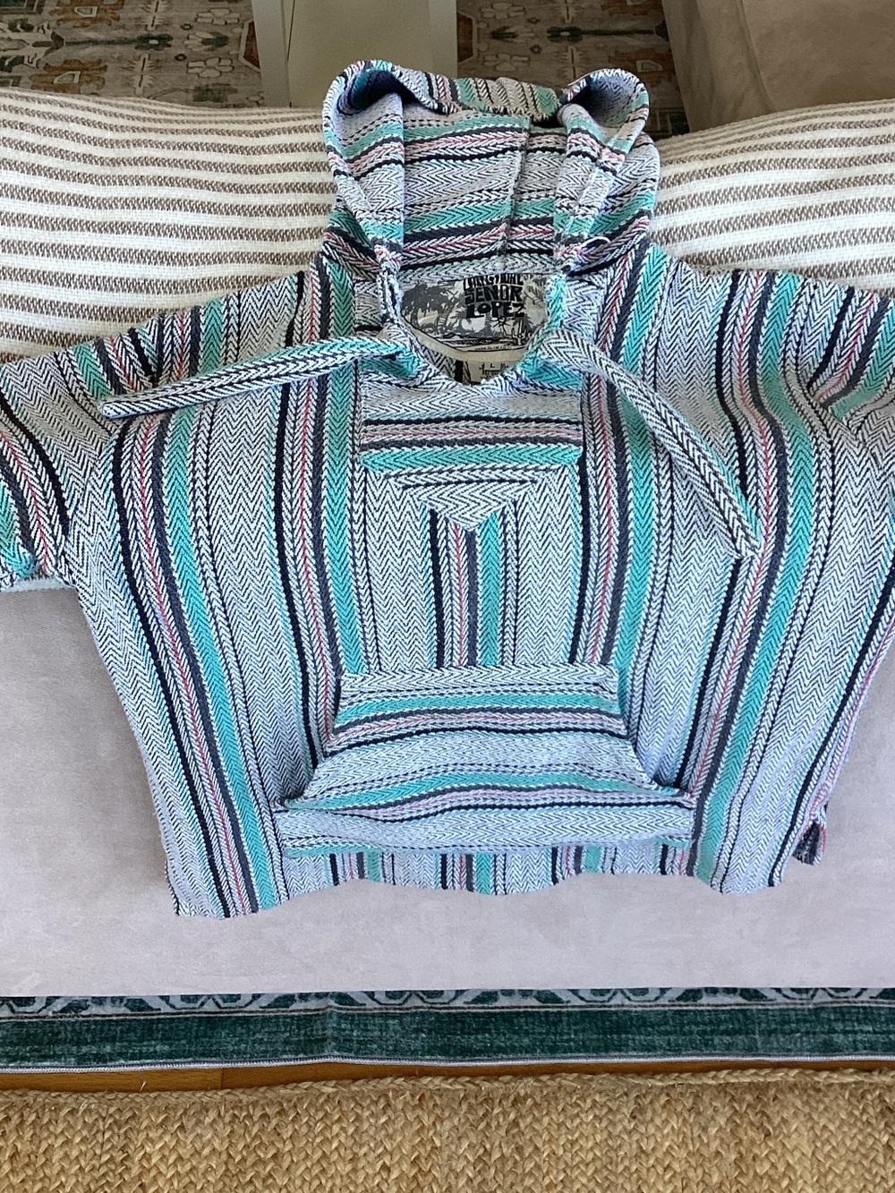 Sendra Striped Hoodie in Turquoise, Black, White original senor lopez product
